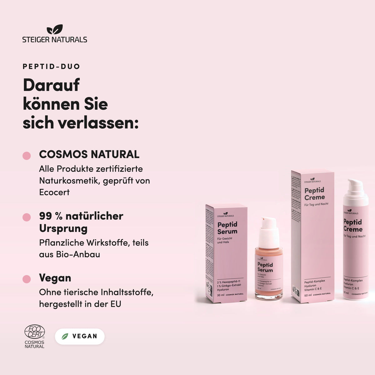 Peptid-Duo: zertifizierte Naturkosmetik, vegan