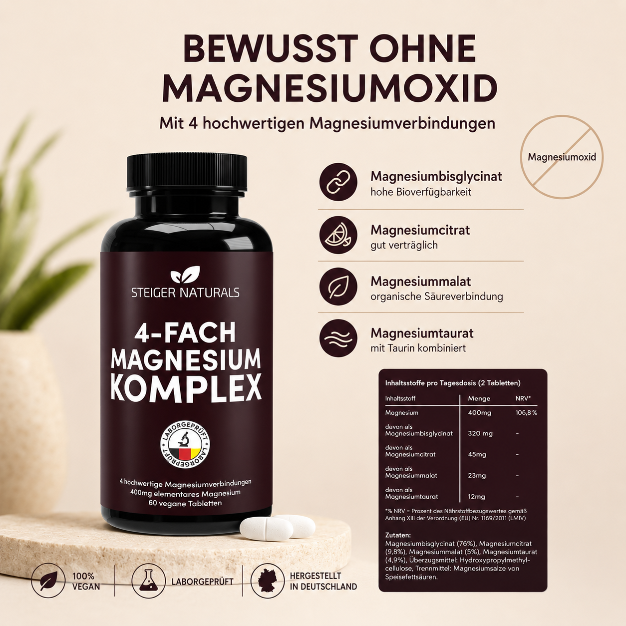 Magnesium 4-fach Komplex, 60 Tabletten