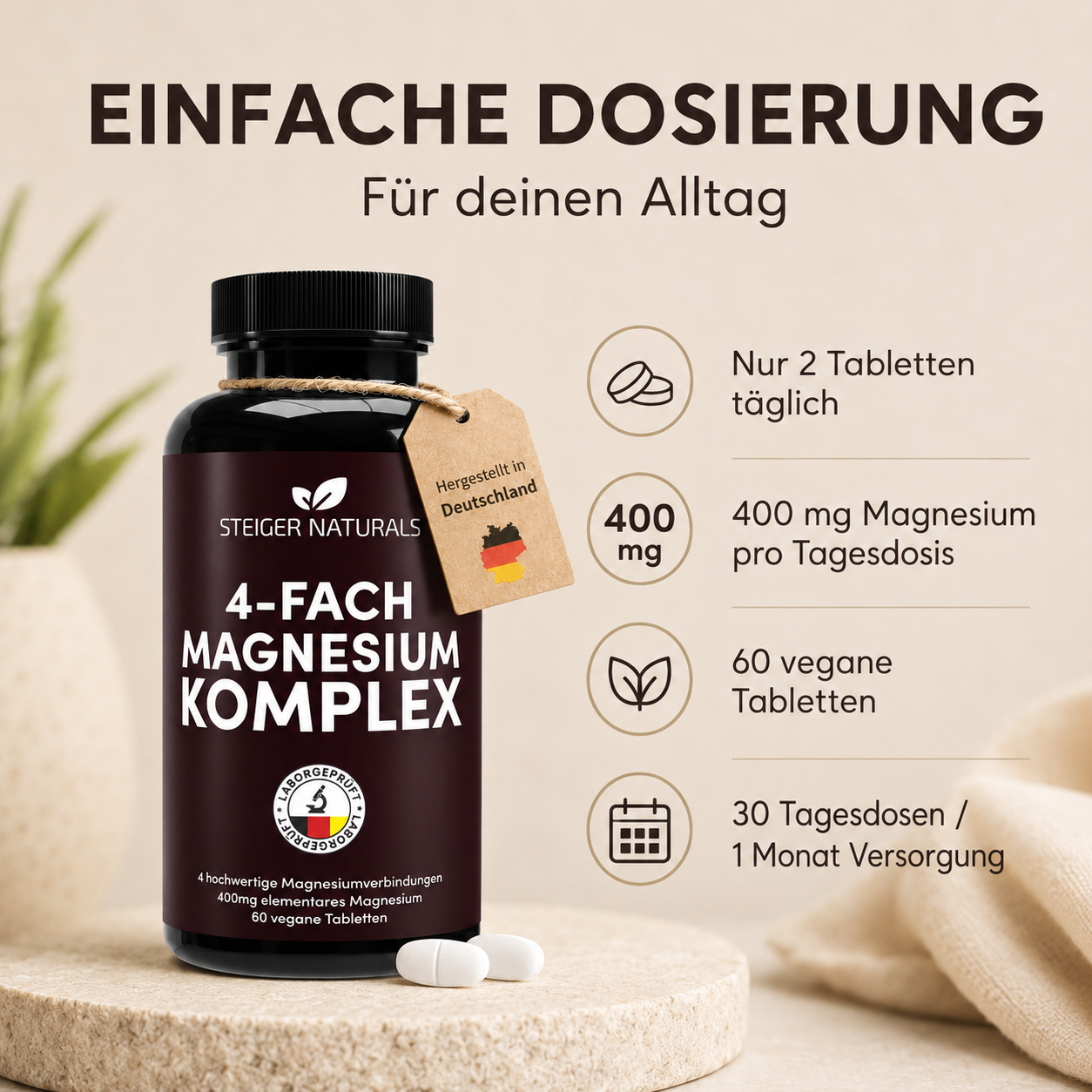 Magnesium 4-fach Komplex, 60 Tabletten