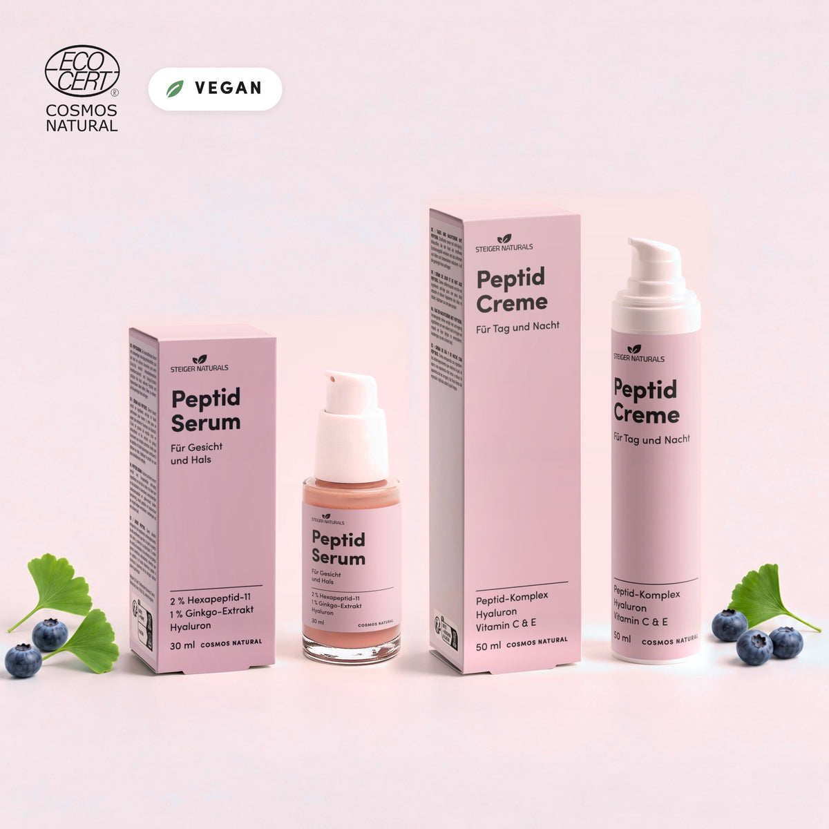 Peptid-Duo von Steiger Naturals: Peptid Serum und Peptid Creme