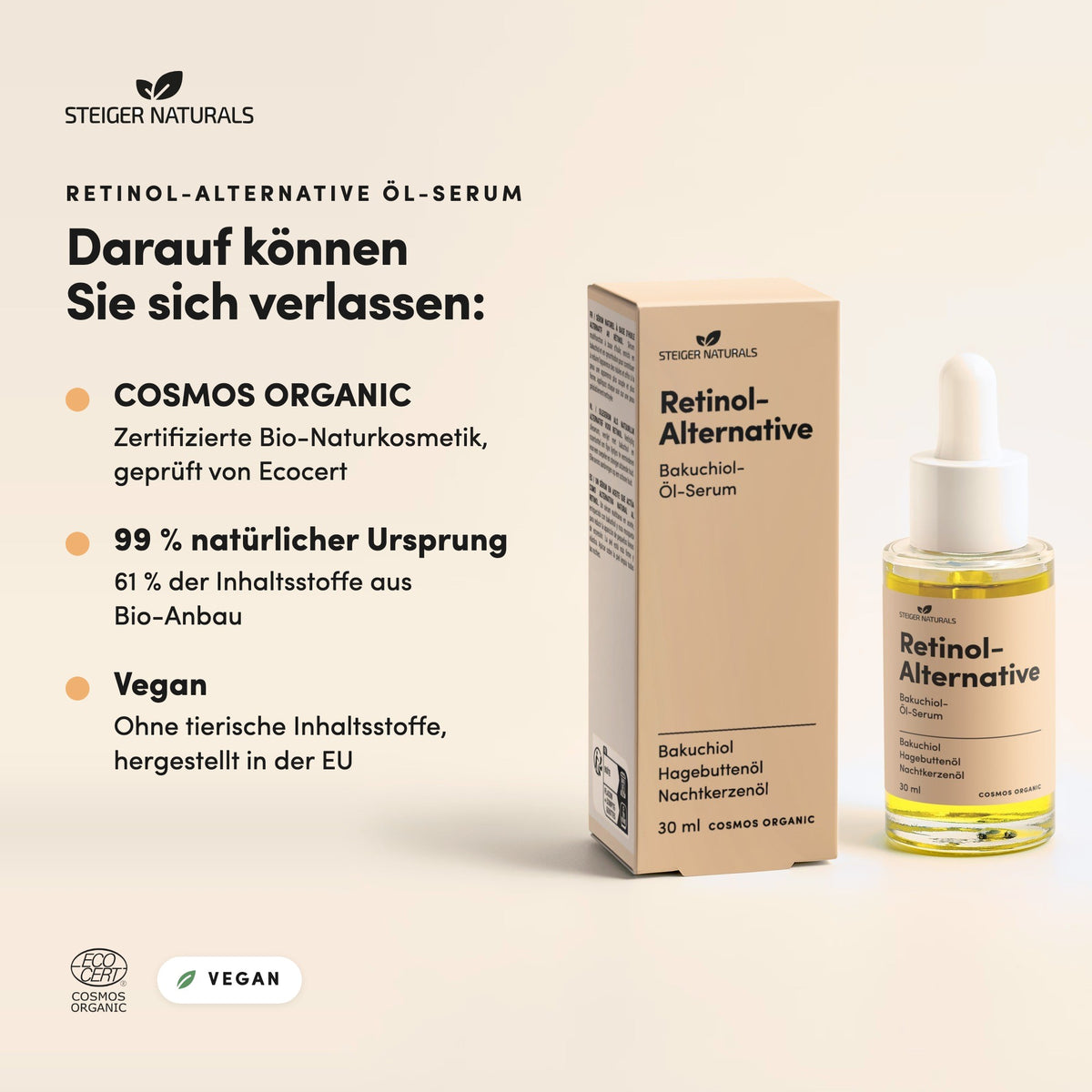 Retinol-Alternative Öl-Serum: zertifizierte Bio-Naturkosmetik, vegan